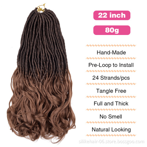 Ombre Black Brown Long Straight Gorgeous Locs With Wavy Ends Women Synthetic Goddess Faux Locs Crochet Braiding Hair Extension